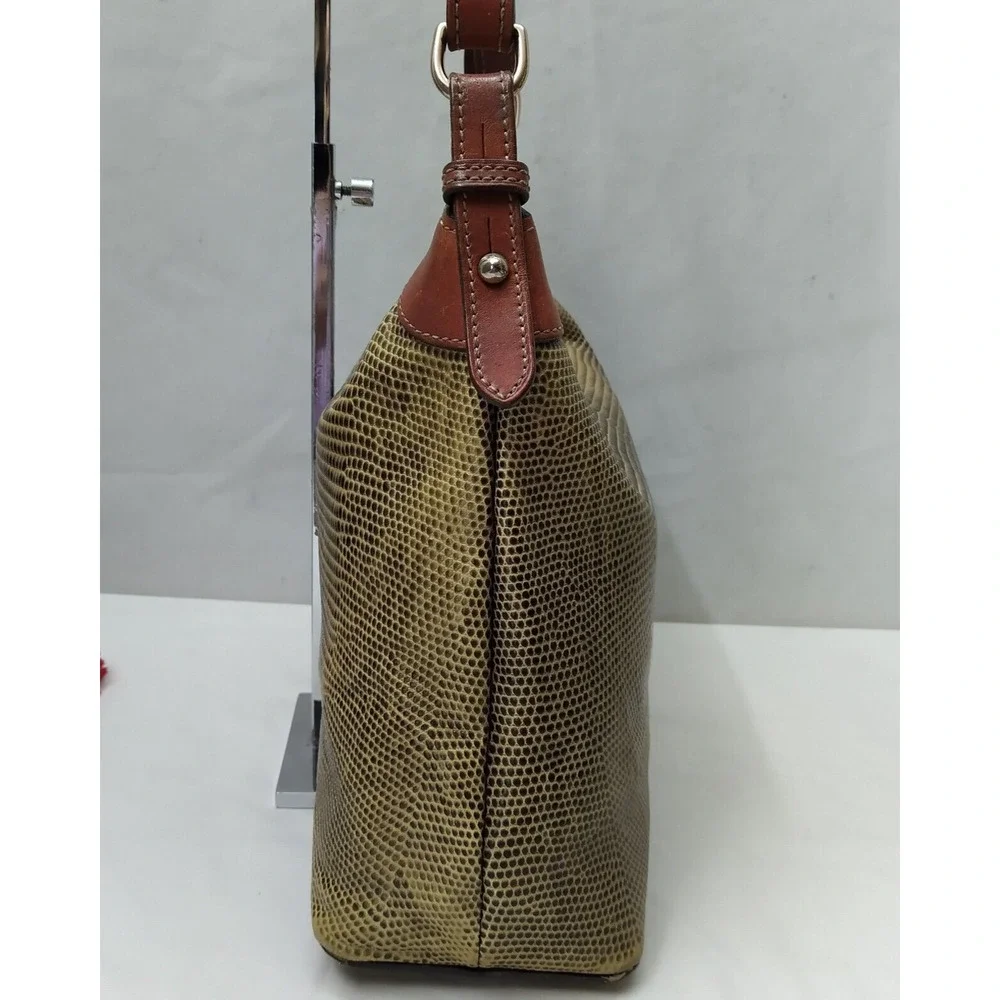 Dooney & Bourke Yellowish Green Leather Lizard Embossed Zipper Hobo Shoulder Bag - Picture 4 of 16